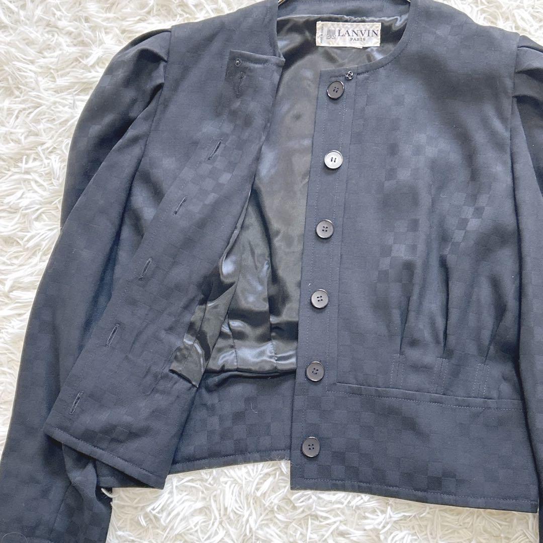 Y2824【LANVIN paris】フランス製 ノーカラージャケット 格子