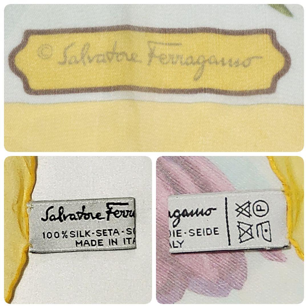 ★Ferragamo★ スカーフ シフォン 花 シルク イエロー スカイブルー ☆Ferragamo☆ スカーフ シフォン 花 シルク イエロー スカイブルー