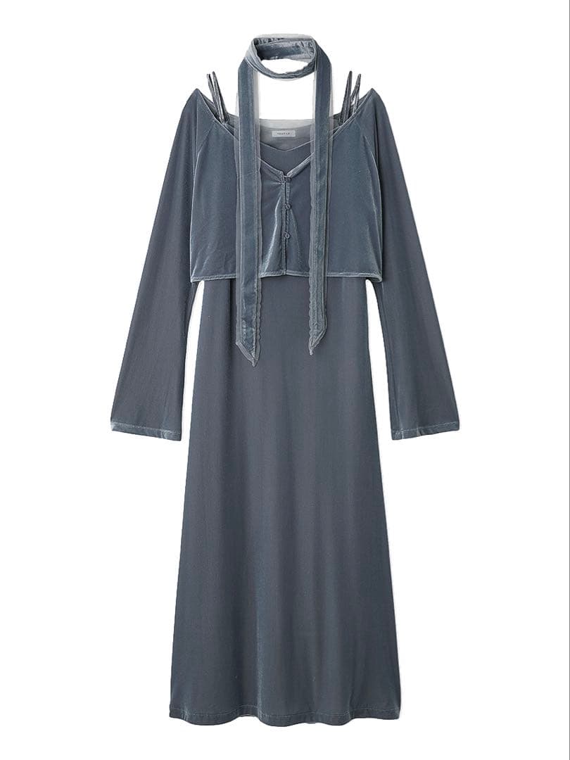 FRAY I.D シアーベロアカーデ キャミワンピース blueM FRAY I.D