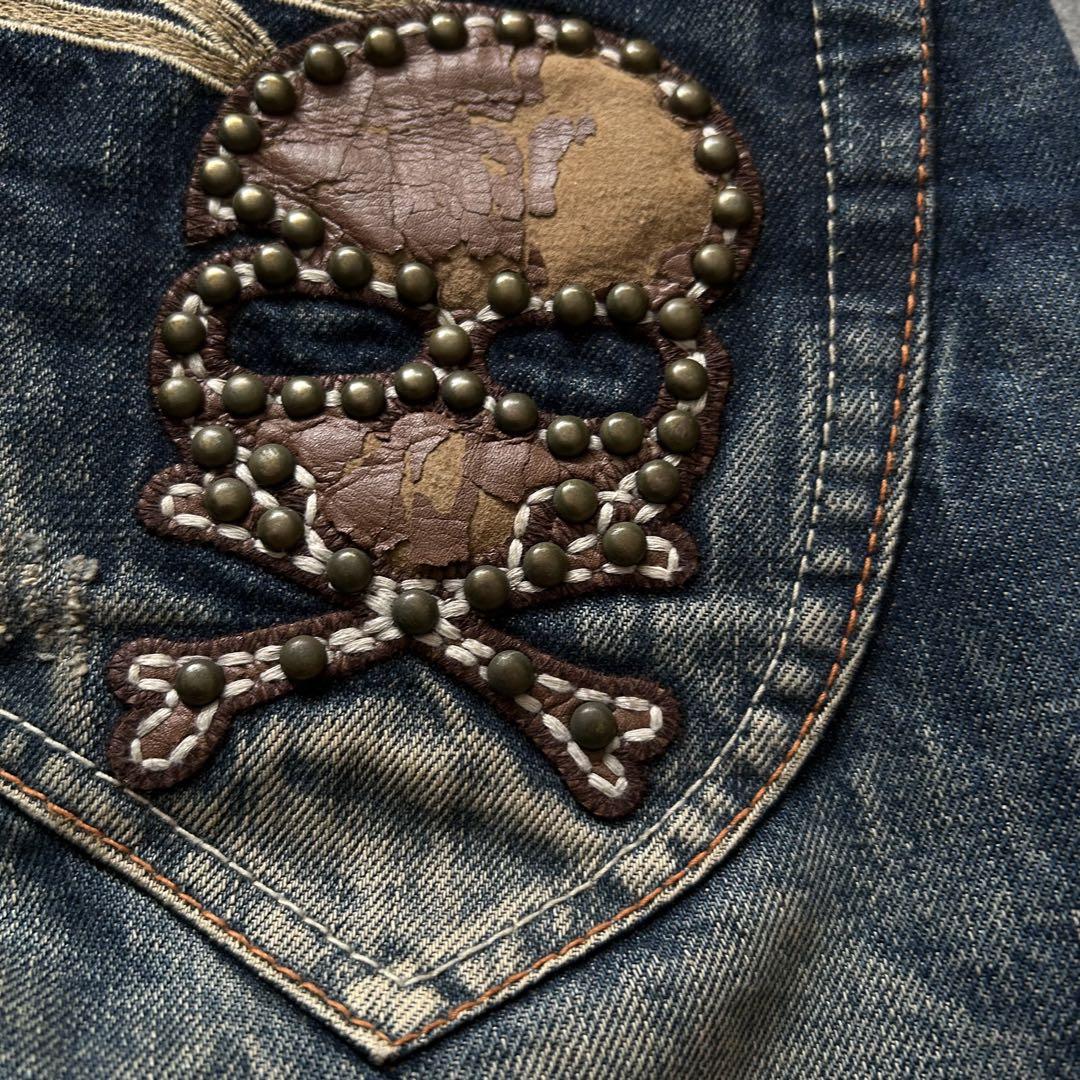 フレアデニムパンツ レッドペッパー ドクロ刺繍redpeppery2k スタッズ