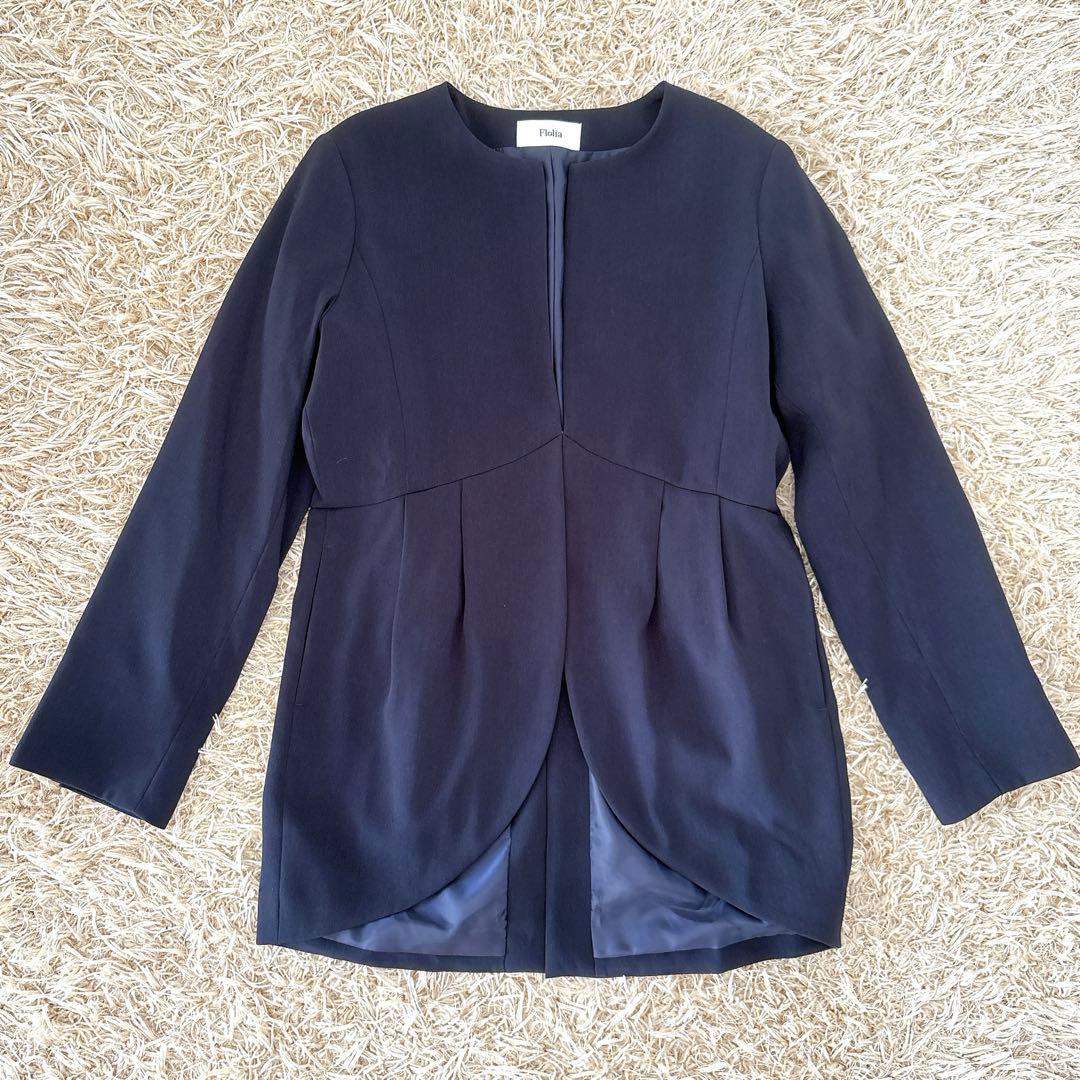 美品 Flolia 洗える セットアップスーツ ノーカラ－ ジャケットL