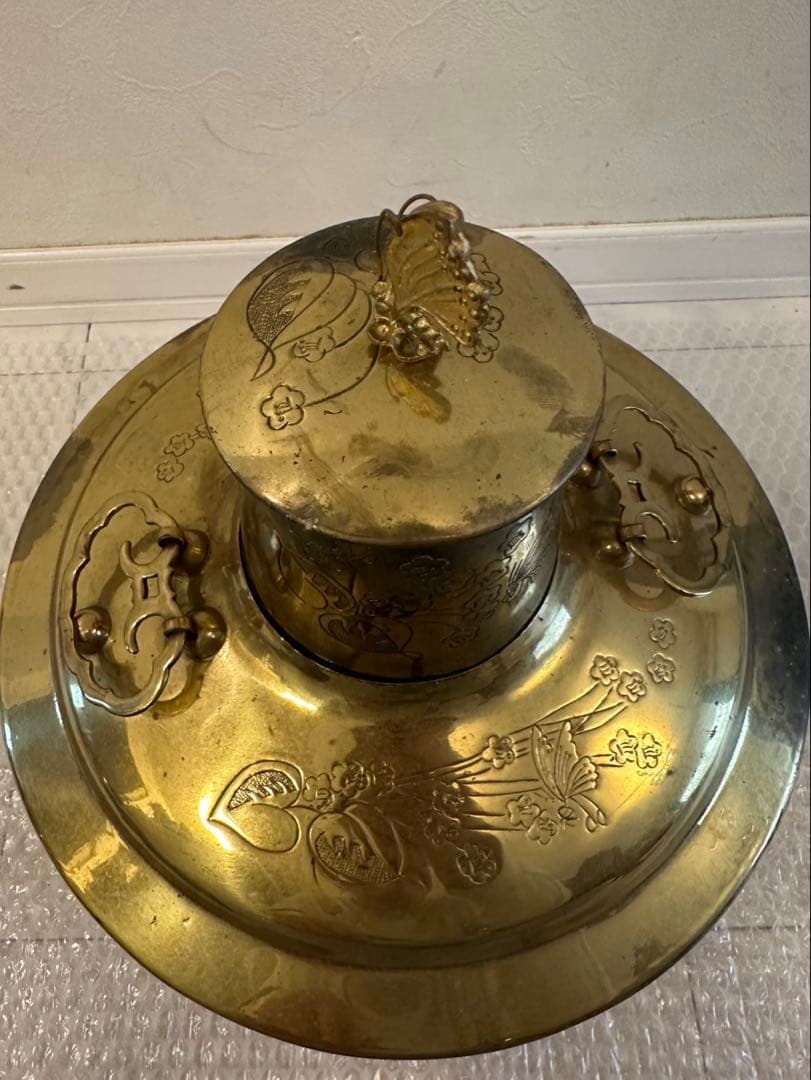 銅製 神仙炉 蝙蝠手火鍋しゃぶしゃぶ鍋 宮廷料理 飾り付き 中国美術