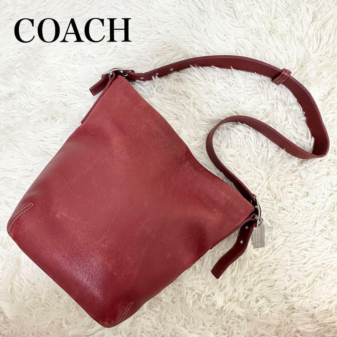 COACH オールドコーチ グラブタンレザー ショルダーバッグ 赤