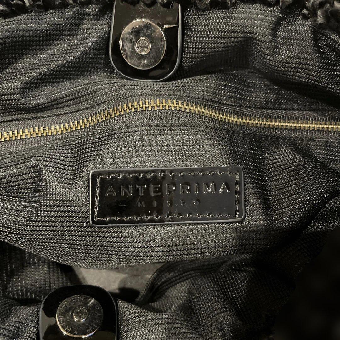 美品＊ANTEPRIMA 2WAYハンドバッグ　ブラックミストリボン　チェーン付 美品】ANTEPRIMA ミスト ワイヤーバッグ リボン 編み込み 黒色
