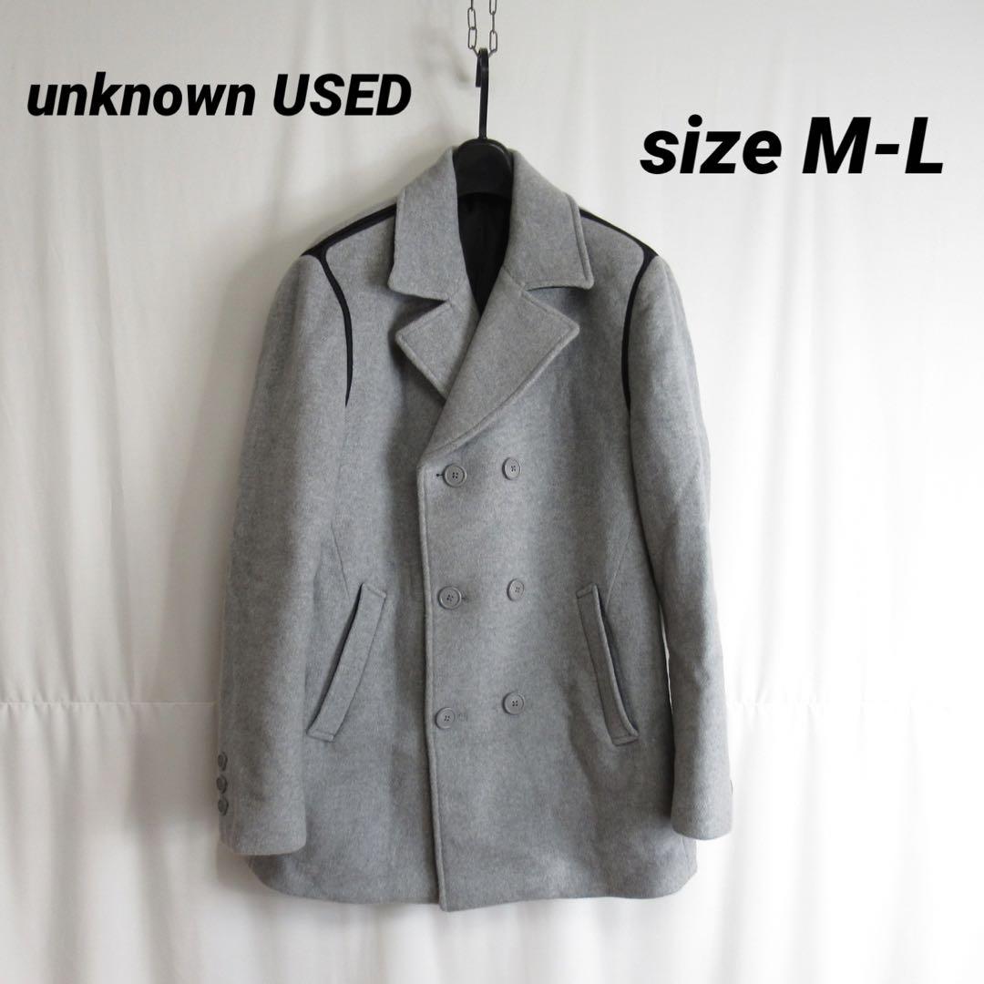 USED ダブル チェスターコート アウター ウール ジャケット M-L グレー