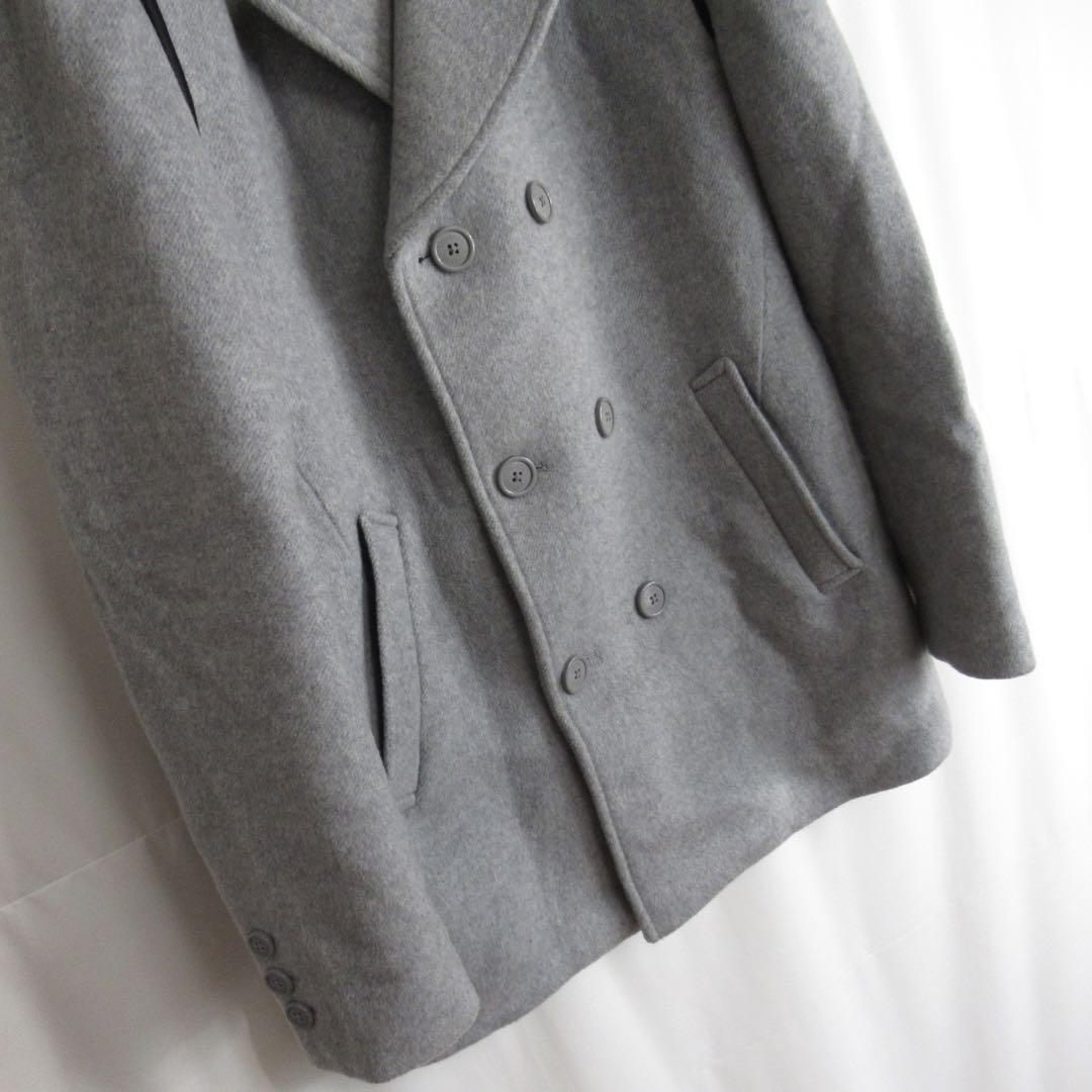 USED ダブル チェスターコート アウター ウール ジャケット M-L グレー