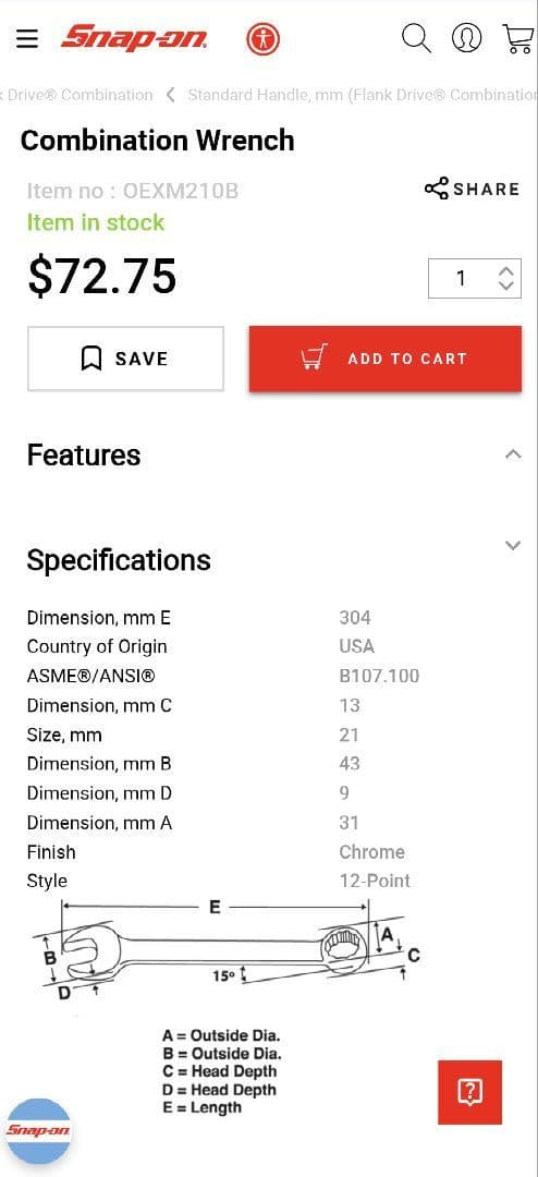 Snap-on 21mm コンビネーションレンチ Snap-on 21mm コンビネーションレンチ