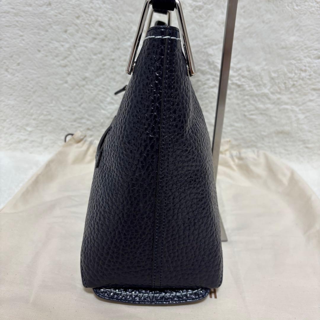 極美品 PELLE BORSA ペレボルサ ワンショルダー シボ革 ネイビー系