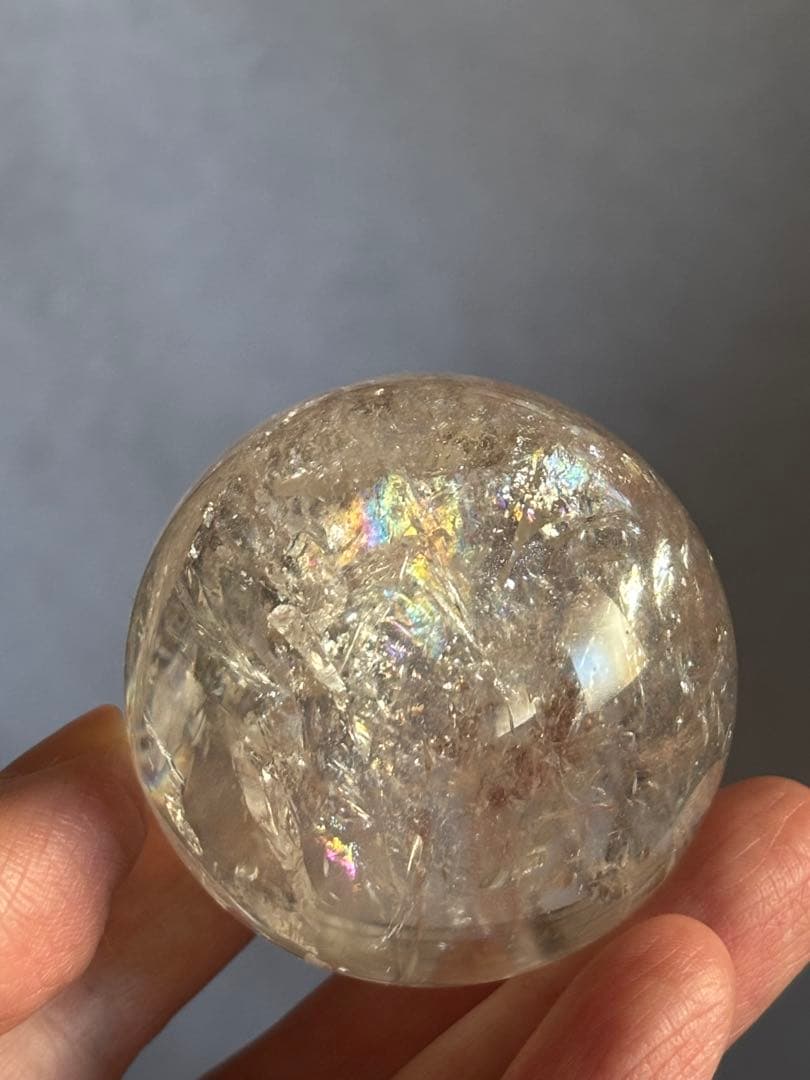 ピンクアゼツライト　ピンクファイヤークォーツ　4.83cmスフィア　レインボー ピンクアゼツライト ピンクファイヤークォーツ 4.83cmスフィア