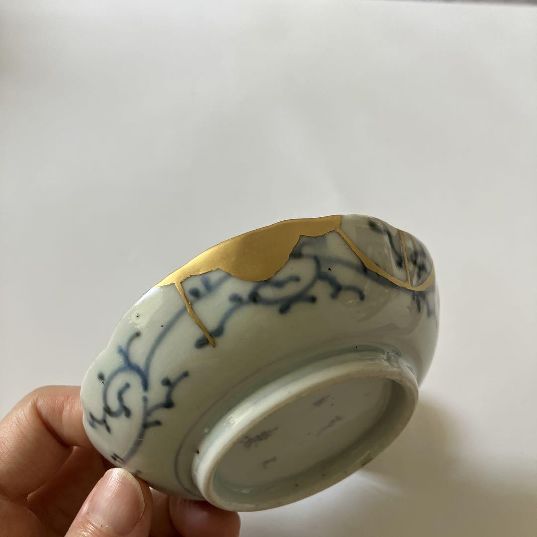 金継ぎ済み 染付微塵唐草 豆皿 手塩皿 伊万里 古伊万里 Kintsugi 金継 金継ぎ済み 染付微塵唐草 豆皿 手塩皿 伊万里 古伊万里 Kintsugi
