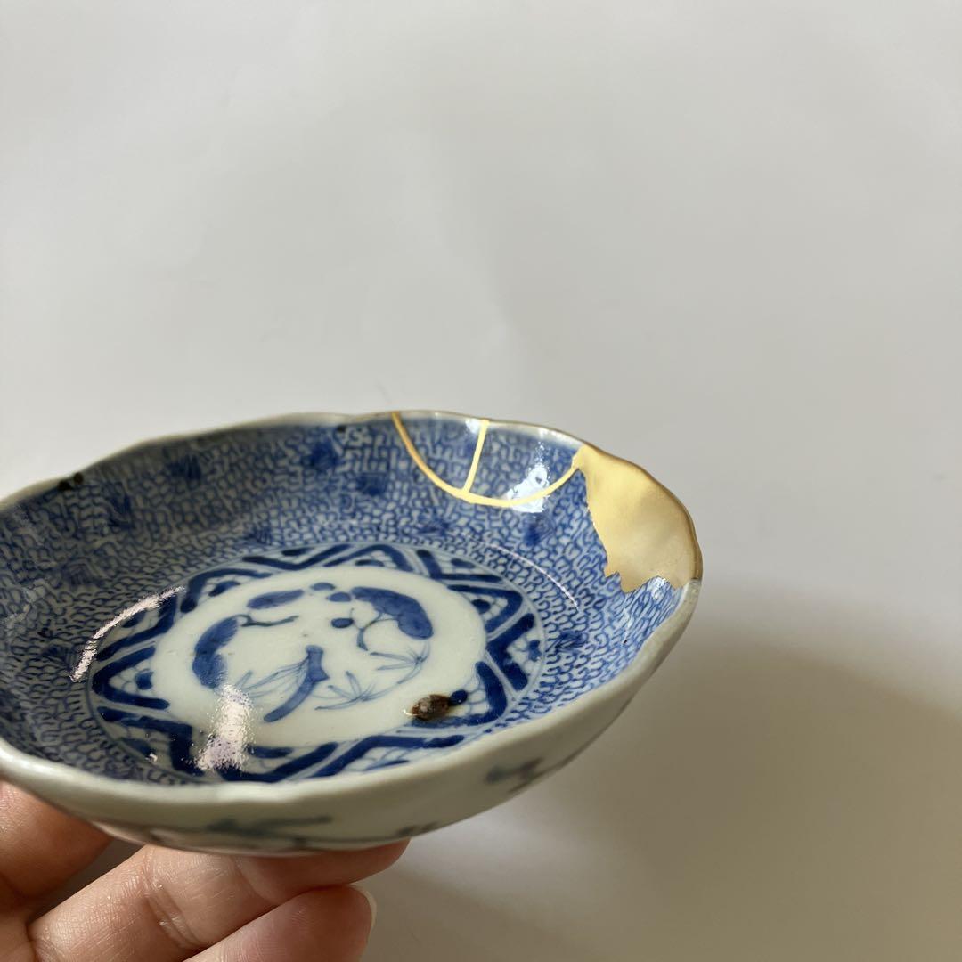 金継ぎ済み 染付微塵唐草 豆皿 手塩皿 伊万里 古伊万里 Kintsugi 金継 金継ぎ済み 染付微塵唐草 豆皿 手塩皿 伊万里 古伊万里 Kintsugi