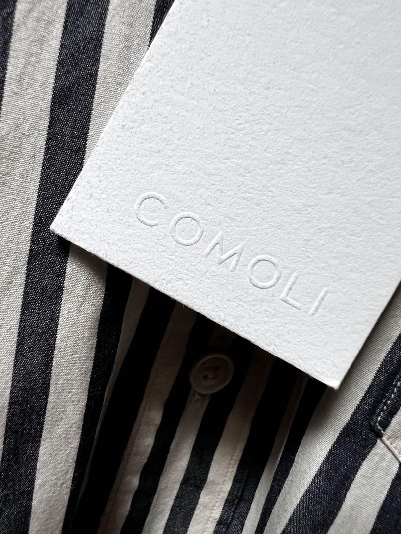 未使用タグ＊COMOLI ロンドンストライプ バンドカラーシャツ