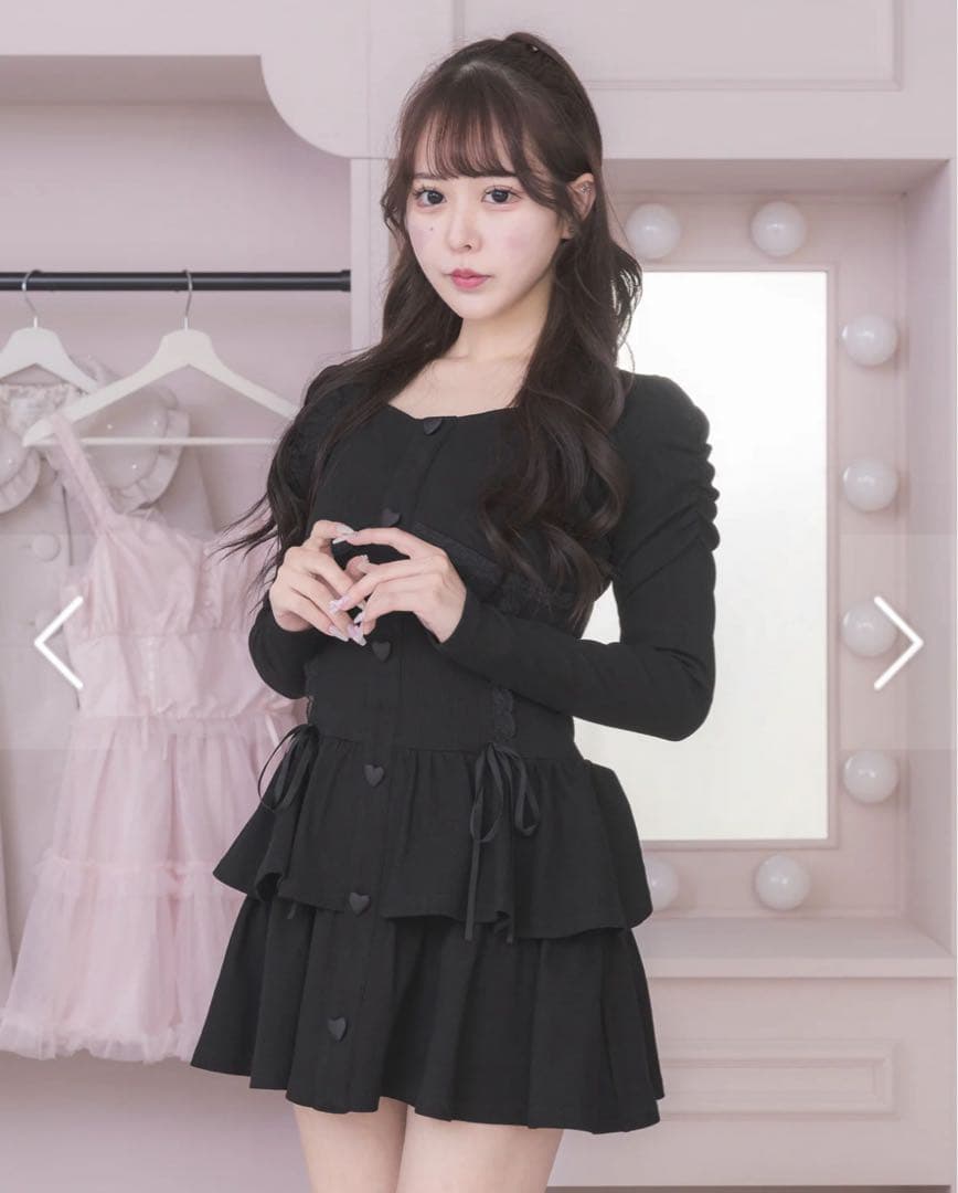 Pium ハートボタンティアードリブワンピース SIZE