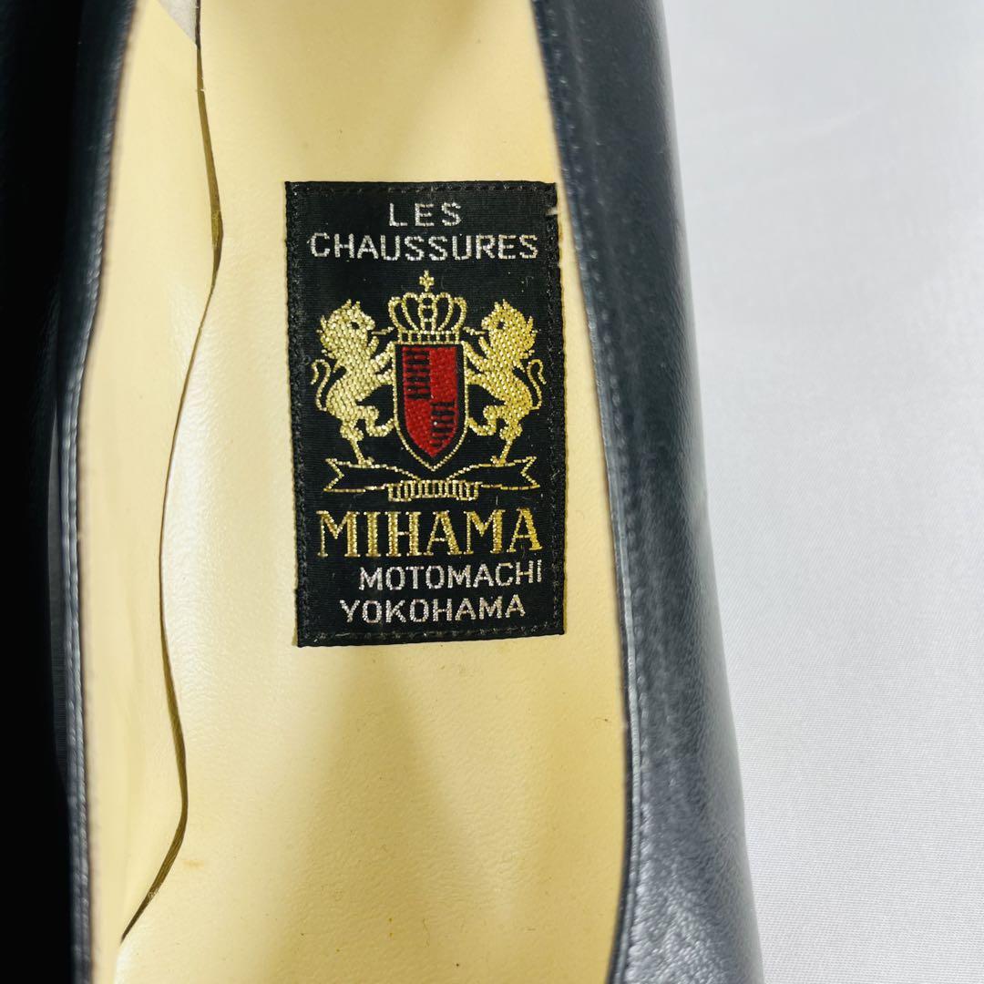 MIHAMA ミハマ　黒 レザー ハイヒール リボン付き