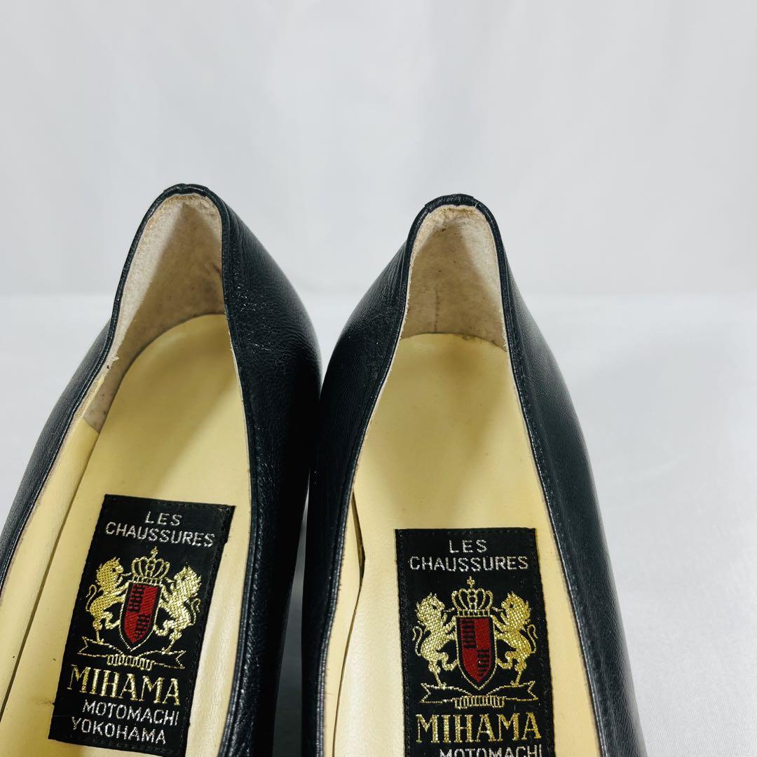 MIHAMA ミハマ　黒 レザー ハイヒール リボン付き