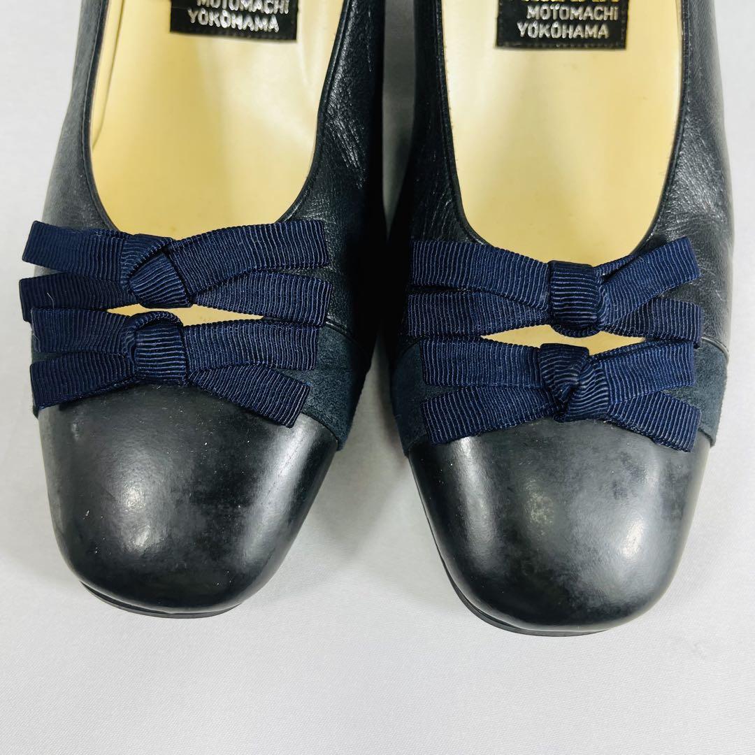 MIHAMA ミハマ　黒 レザー ハイヒール リボン付き