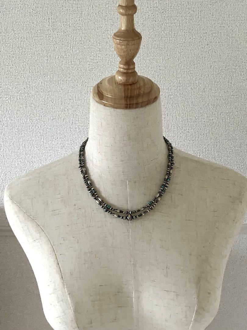 ナバホパール×天然ターコイズのネックレス55.5cm b~hn~( ナバホパール×天然ターコイズのネックレス55.5cm b~hn~(