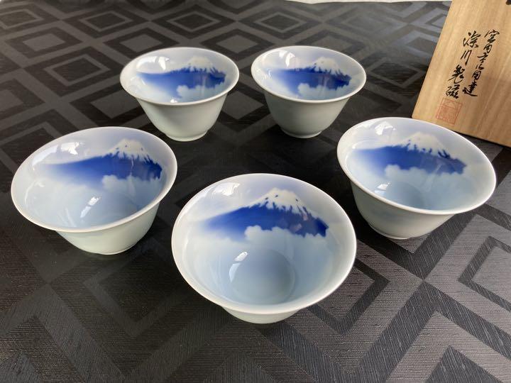 深川製磁　富士山　新朝顔型仙茶碗揃　湯呑み