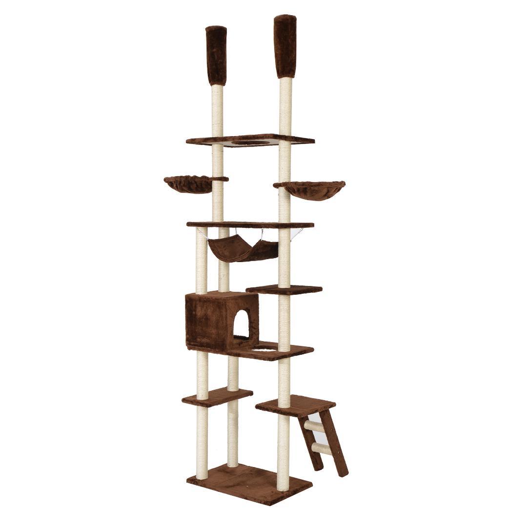 海外最新 キャットタワー 突っ張り おしゃれ全面麻紐全高233 263cm ブラウン 猫用品 Eca E Com