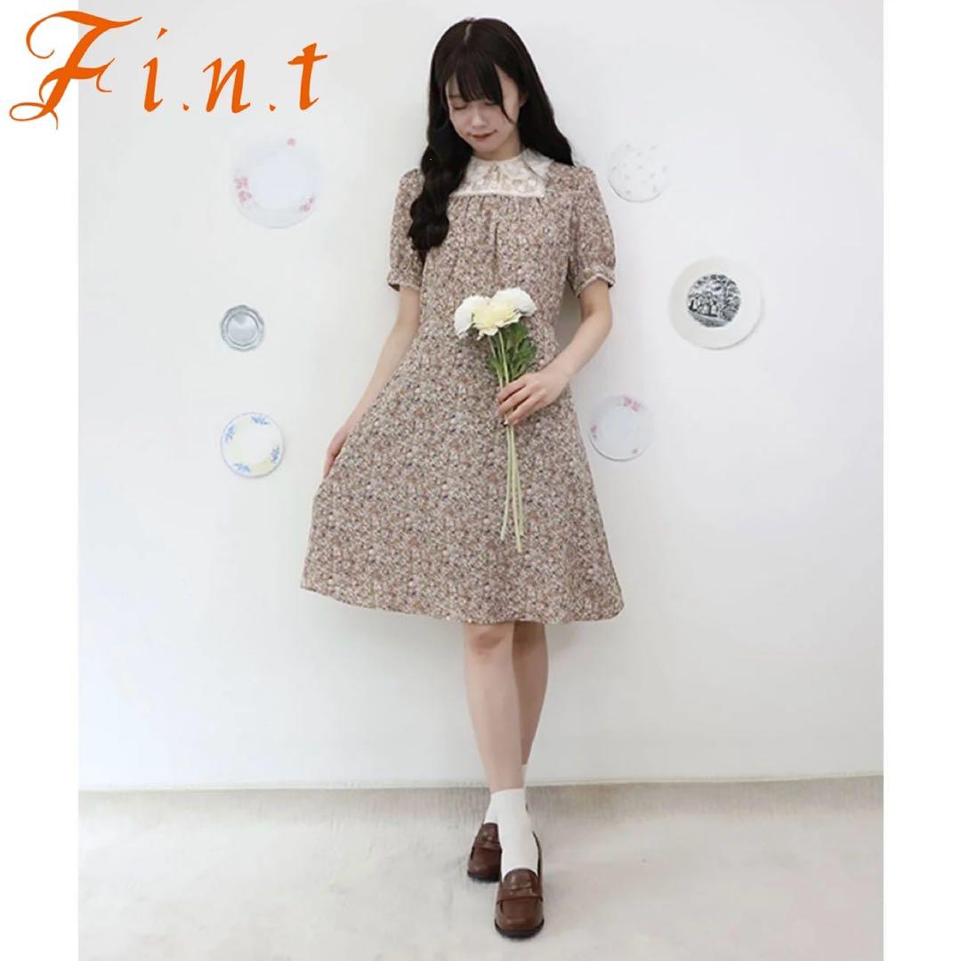 新品　F i.n.t　フィント　フラワー　花柄　襟袖レース　ワンピース　パール