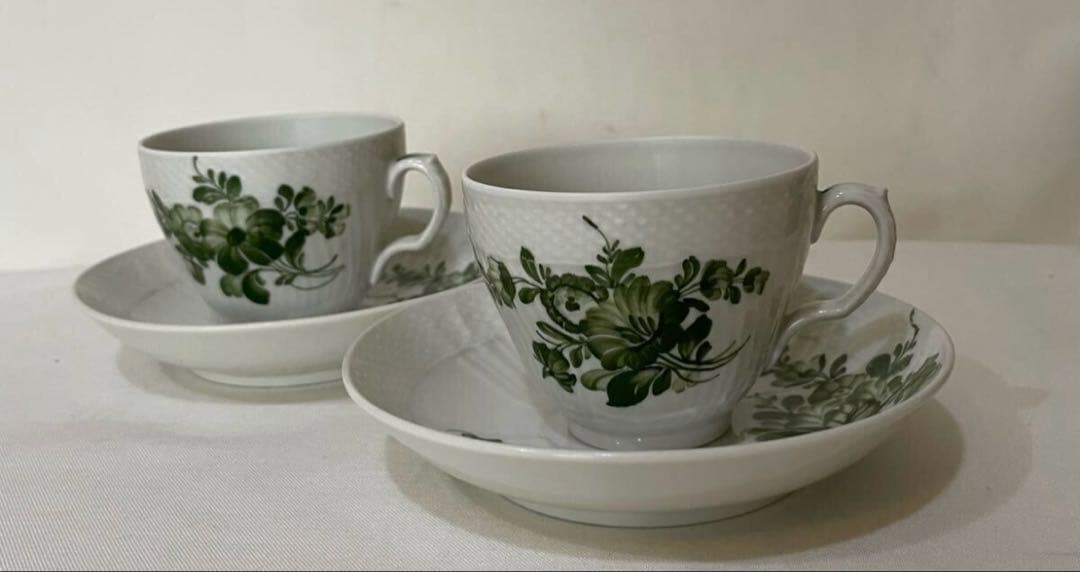 ロイヤルコペンハーゲン　グリーンフラワー　カップ&ソーサー　2客セット