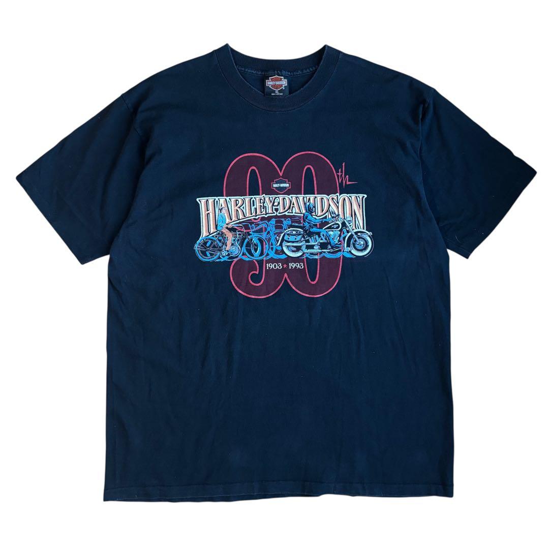ハーレーダビッドソン Tシャツ ビンテージ XL 90周年 古着 ハーレーT 黒