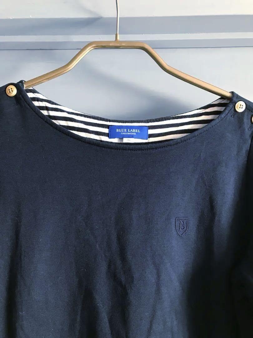 【中古】ブルーレーベルクレストブリッジ ネイビー 7部袖ワンピース 38