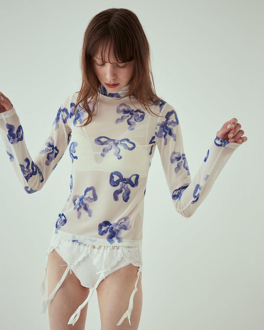 トップス POPPY BLUE RIBBON SEE-THROUGH TOPS