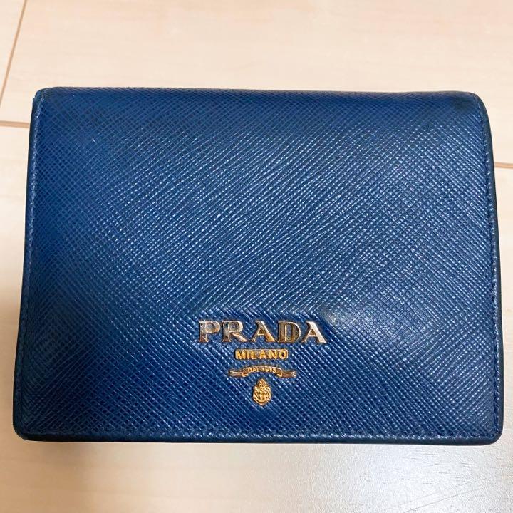 お得セール 値下げしました PRADA 二つ折り財布 サフィアーノ 紺 ネイビー YqerU-m41695323454 HOT在庫