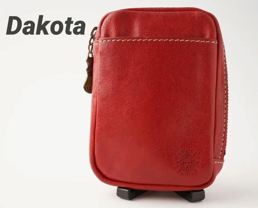Dakota ダコタ レザー 本革 縦型 小物入れ 外ポケット付き レッド 赤