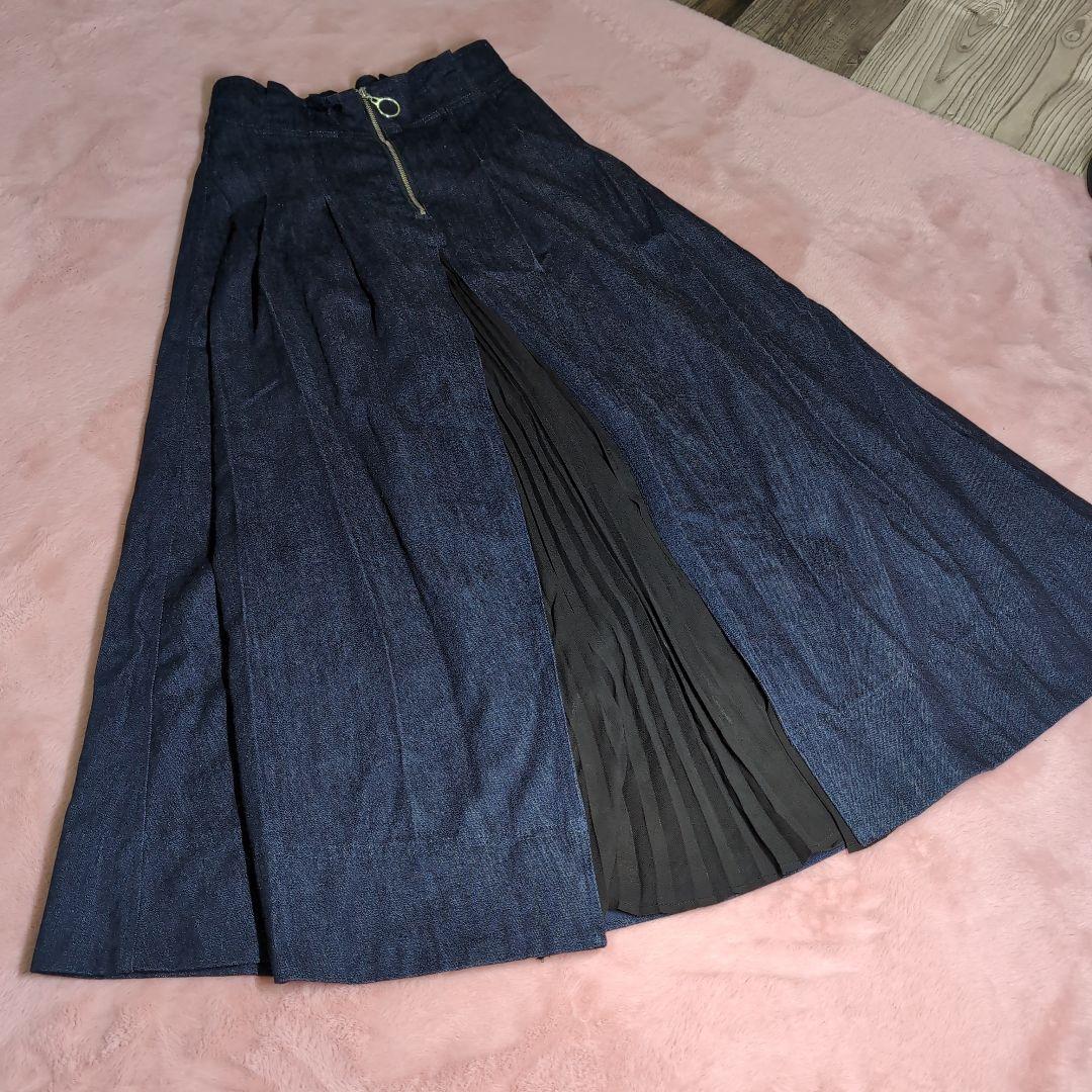 チャオパニック デニム シフォンプリーツ切り替えスカート