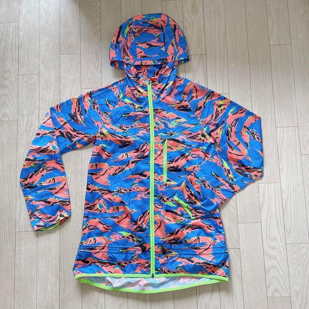 NIKE 青xオレンジ 迷彩柄 ウィンドブレーカー ポリエステル100% S