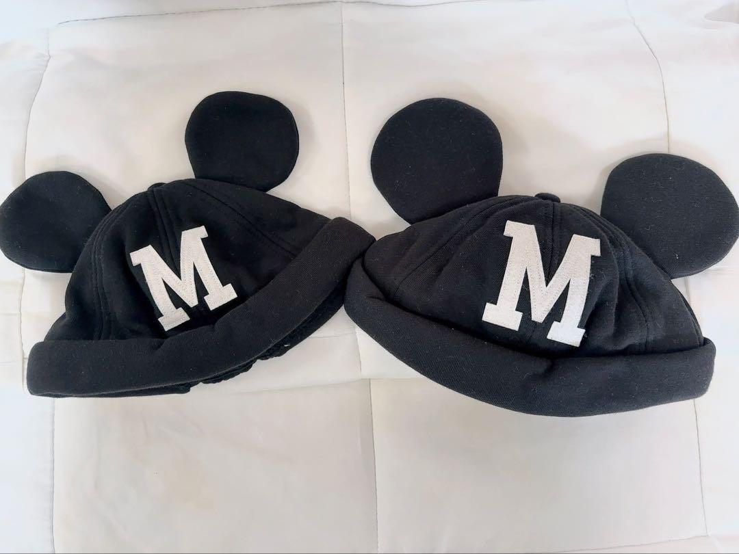 ミッキー耳付き黒帽子 Mの刺繍