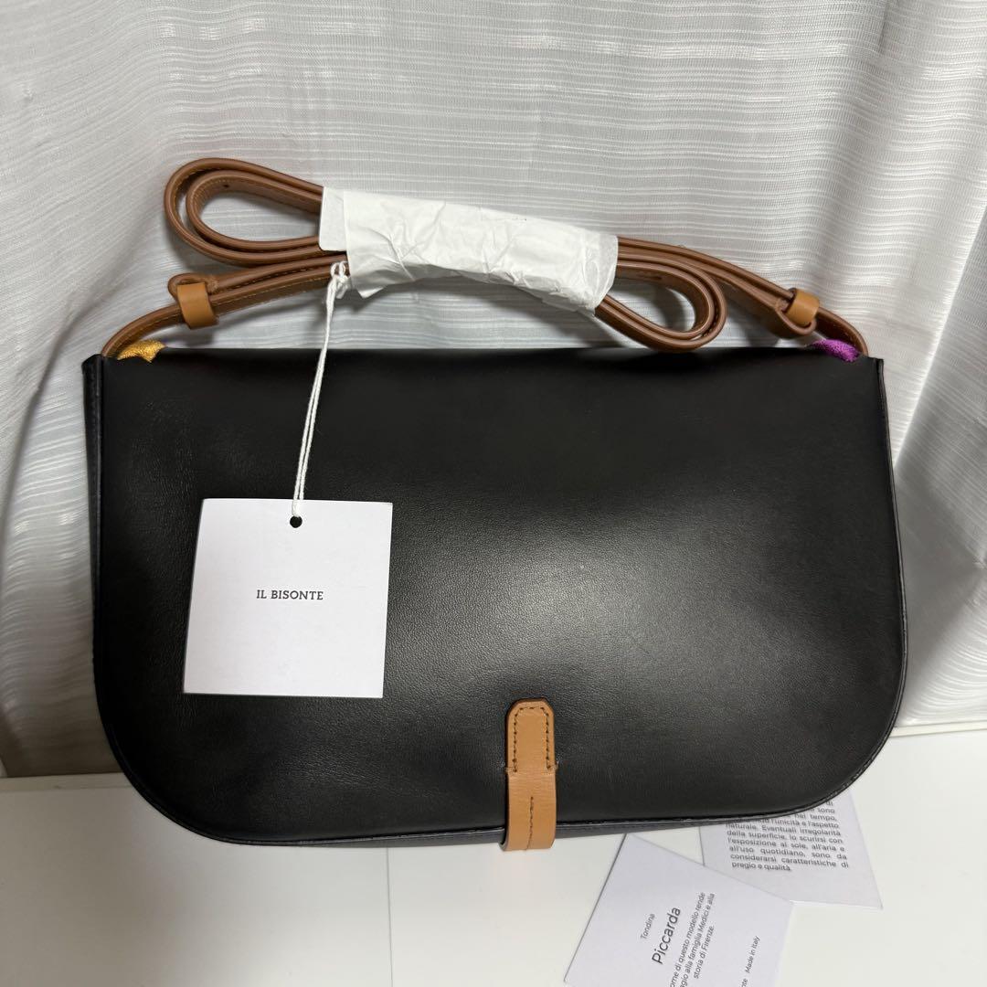 ⭐️未使用⭐️　IL BISONTE　ショルダーバッグ　ストライプ　ブラック