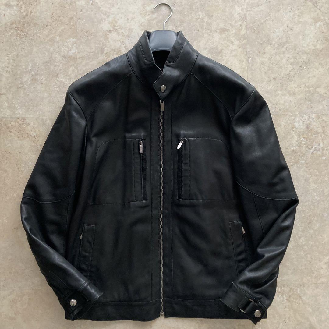 高級【Zegna Sport】ゼニア 本革 レザージャケット 黒 M