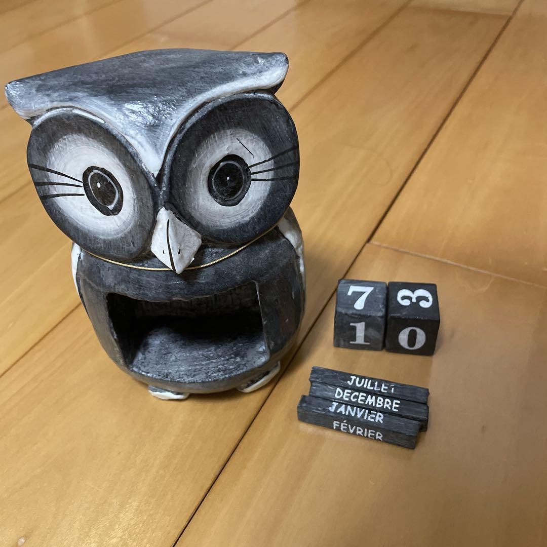 木製フクロウ型カレンダー 兼 置物