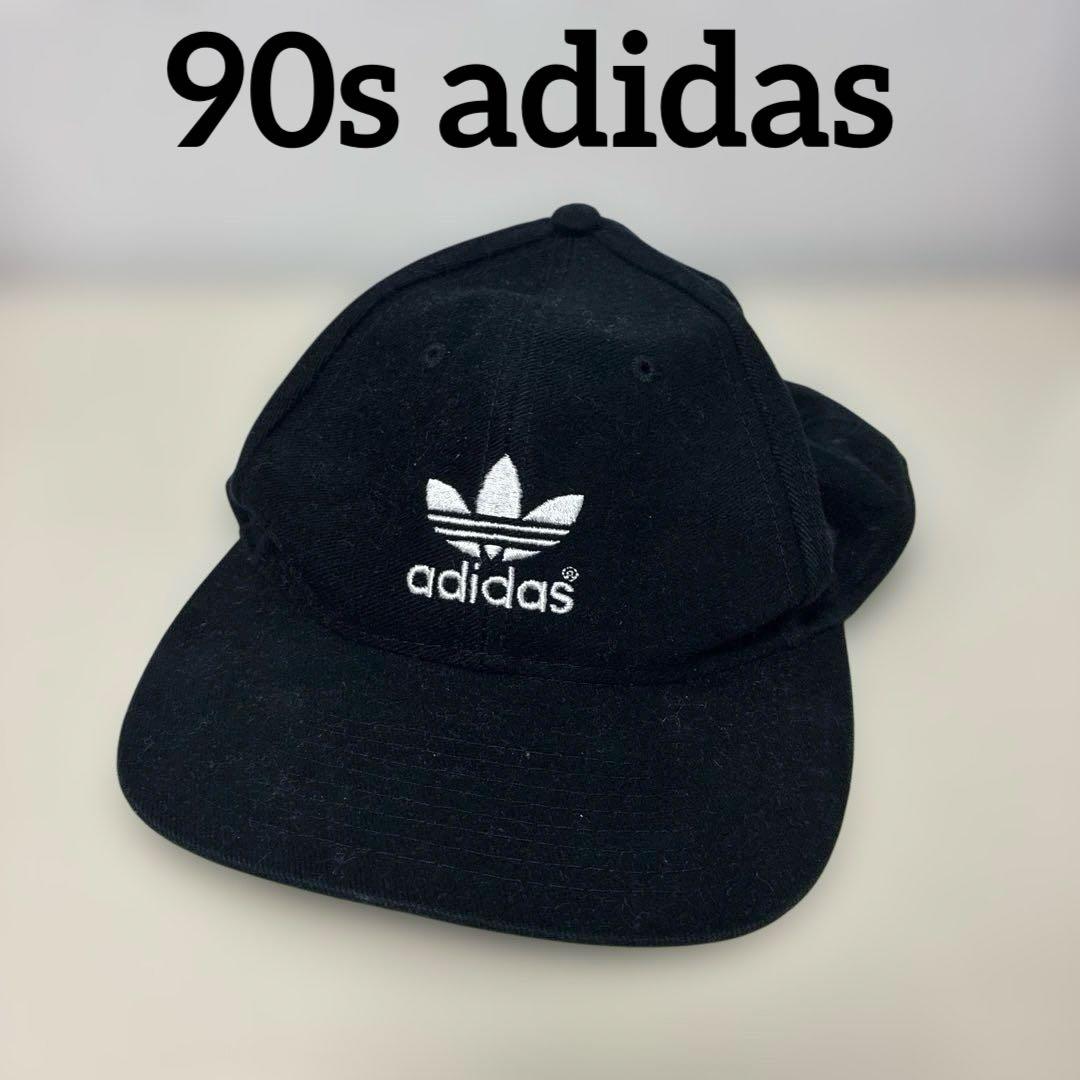 90sOldadidas アディダスキャップ帽子オールブラックメンズOld adidas