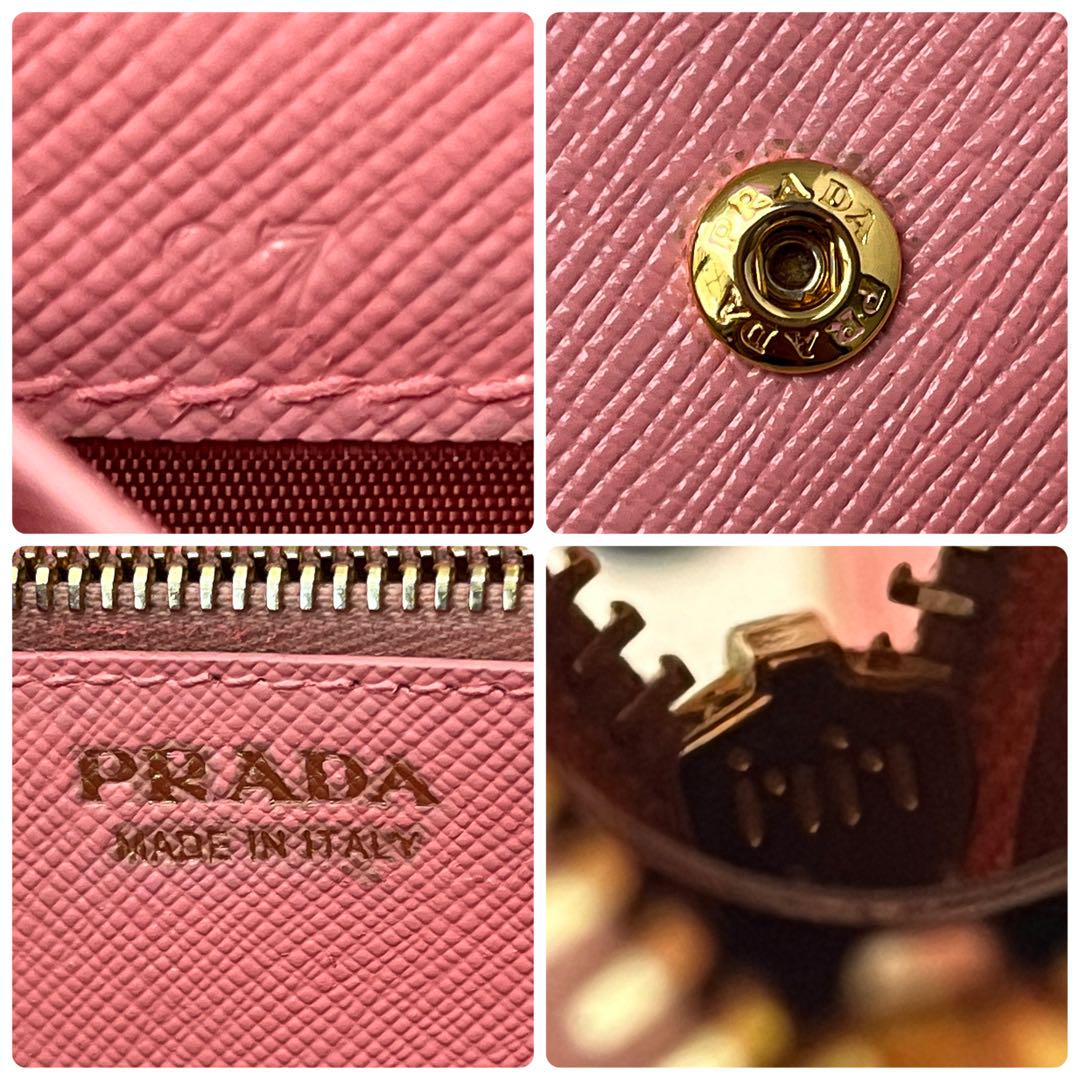 良品✨PRADA カードケース付　サフィアーノ　メタルロゴ　メタルバー　ピンク