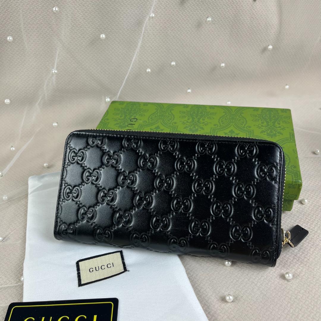 早い者勝ち‼️美品‼️グッチ 長財布 ラウンドファスナー GG シマ レザー 黒 グッチ 長財布 ラウンドファスナー GG シマ レザー 黒 - メルカリ