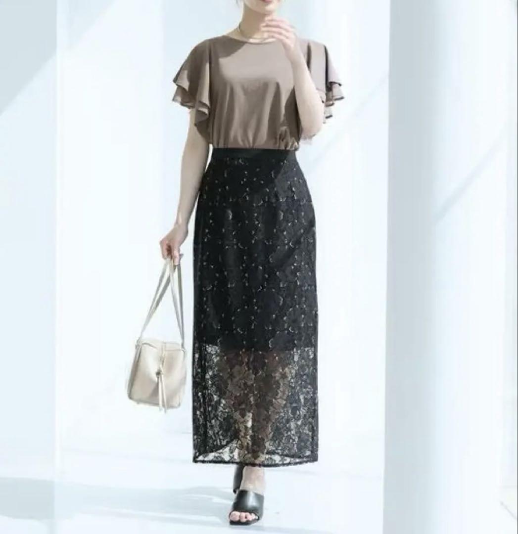 新品　Andemiu ラメレースIラインスカート ブラック　Mサイズ