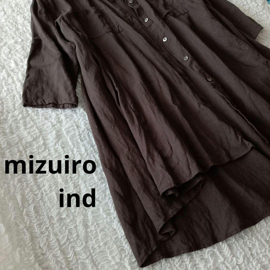 ミズイロインド mizuiroind リネン100% チュニック ミズイロインド リネン100% バンドカラー チュニック ワンピース