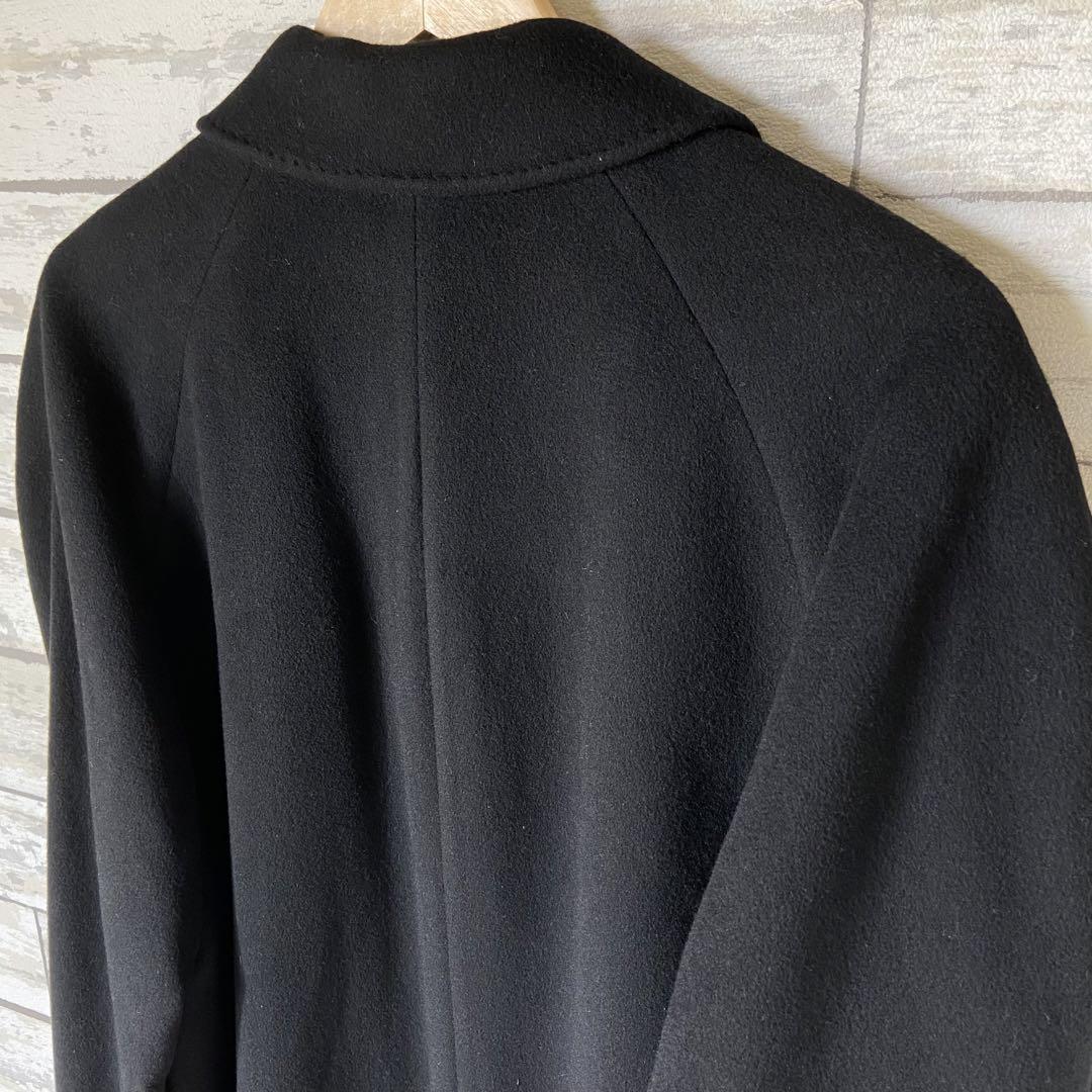 カシミヤ100％クロスヘブンステンカラーコートバルマカーン比翼黒S