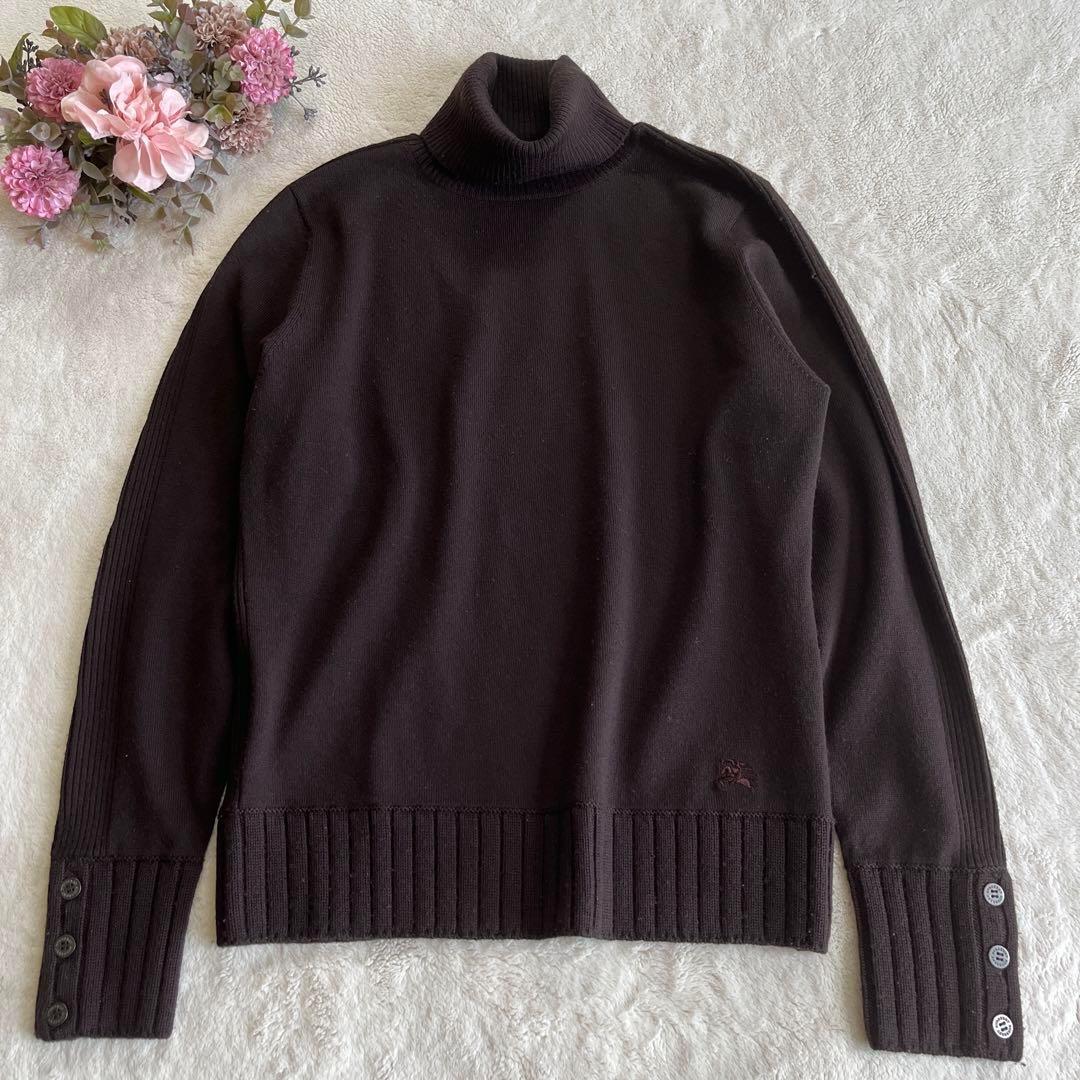 【Burberry London】タートルネック　ニット　ブラウン　ホース刺繍２