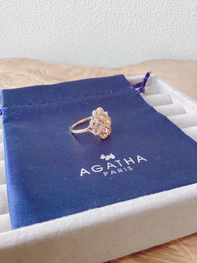 世界を買える 海外ブランド AGATHA】指輪13号 925シルバー 金メッキビジュー クローバーデザイン アクセサリー