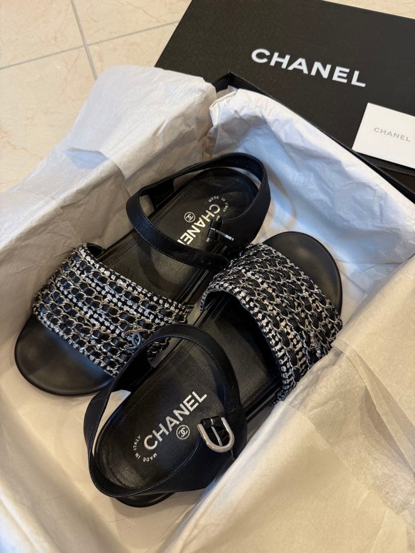 CHANEL ツィード チェーン サンダル 3824cm CHANEL