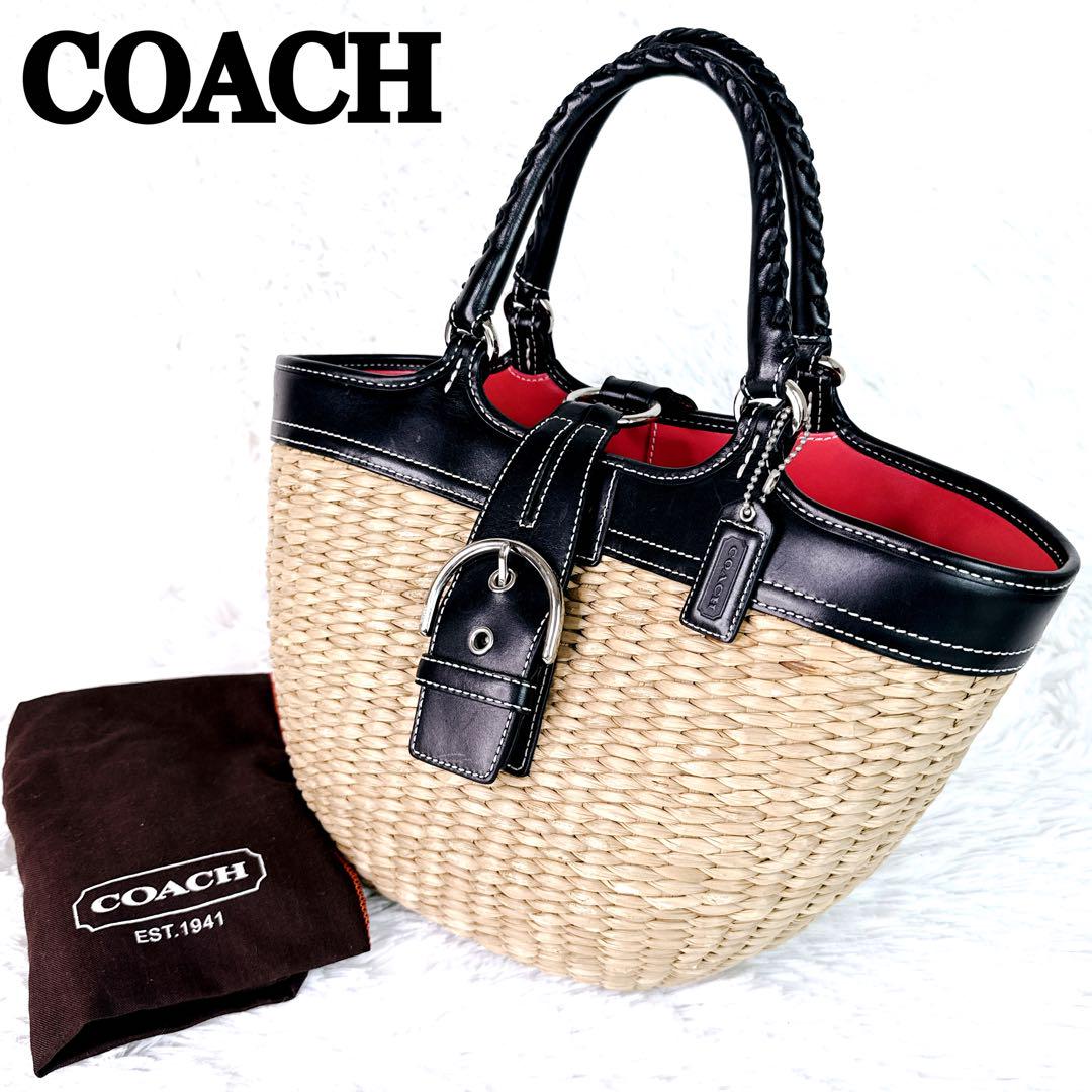 COACH かごバッグ ハンドバッグ ストロー素材 ソーホー金具