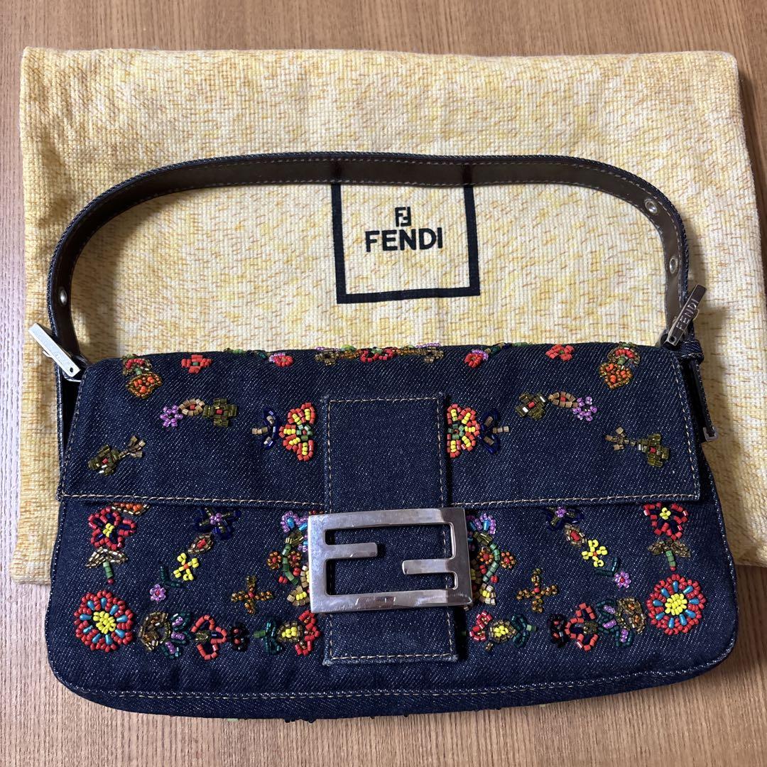 FENDI フェンディ マンマバケット ビーズ ショルダー バッグ デニム