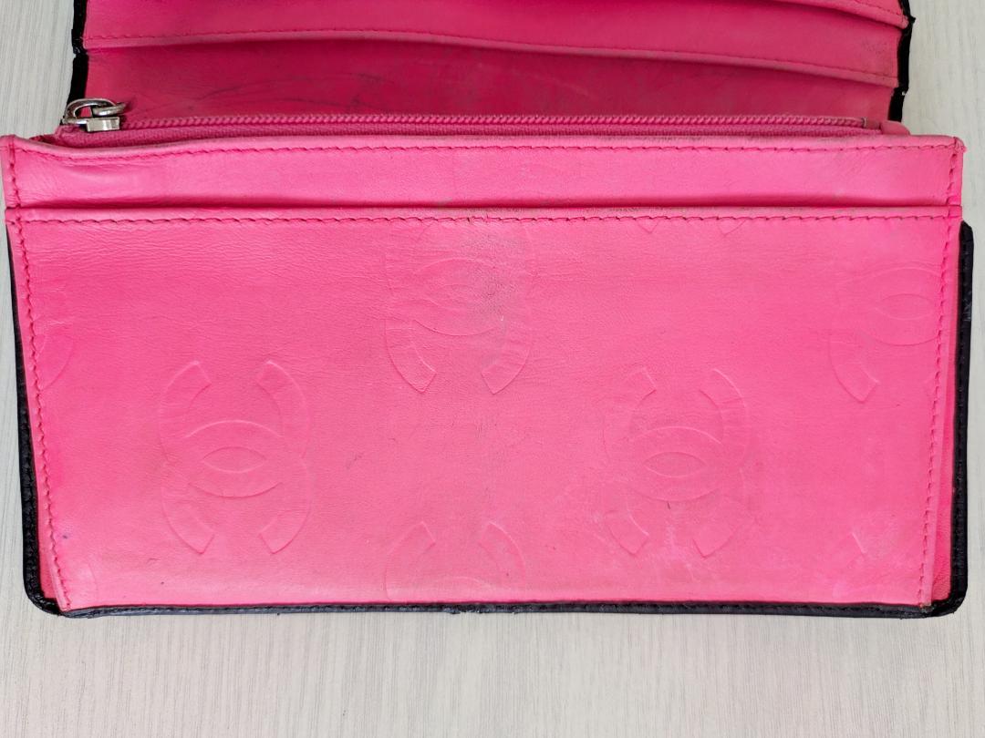 【シリアル有】CHANEL カンボンライン 長財布 ブラック×ホワイト