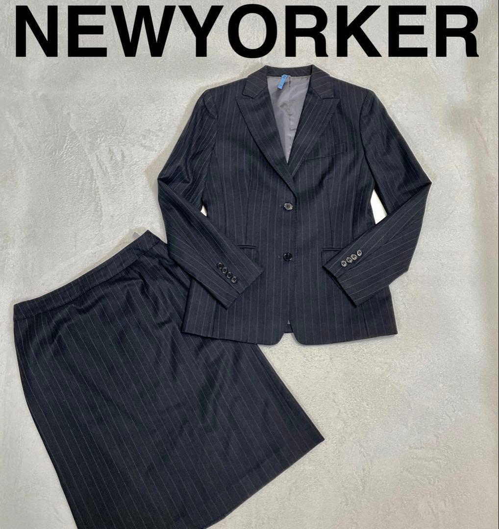 NEWYORKER カシミヤ 混 ウール 11号 黒 スカート セットアップ LL NEWYORKER