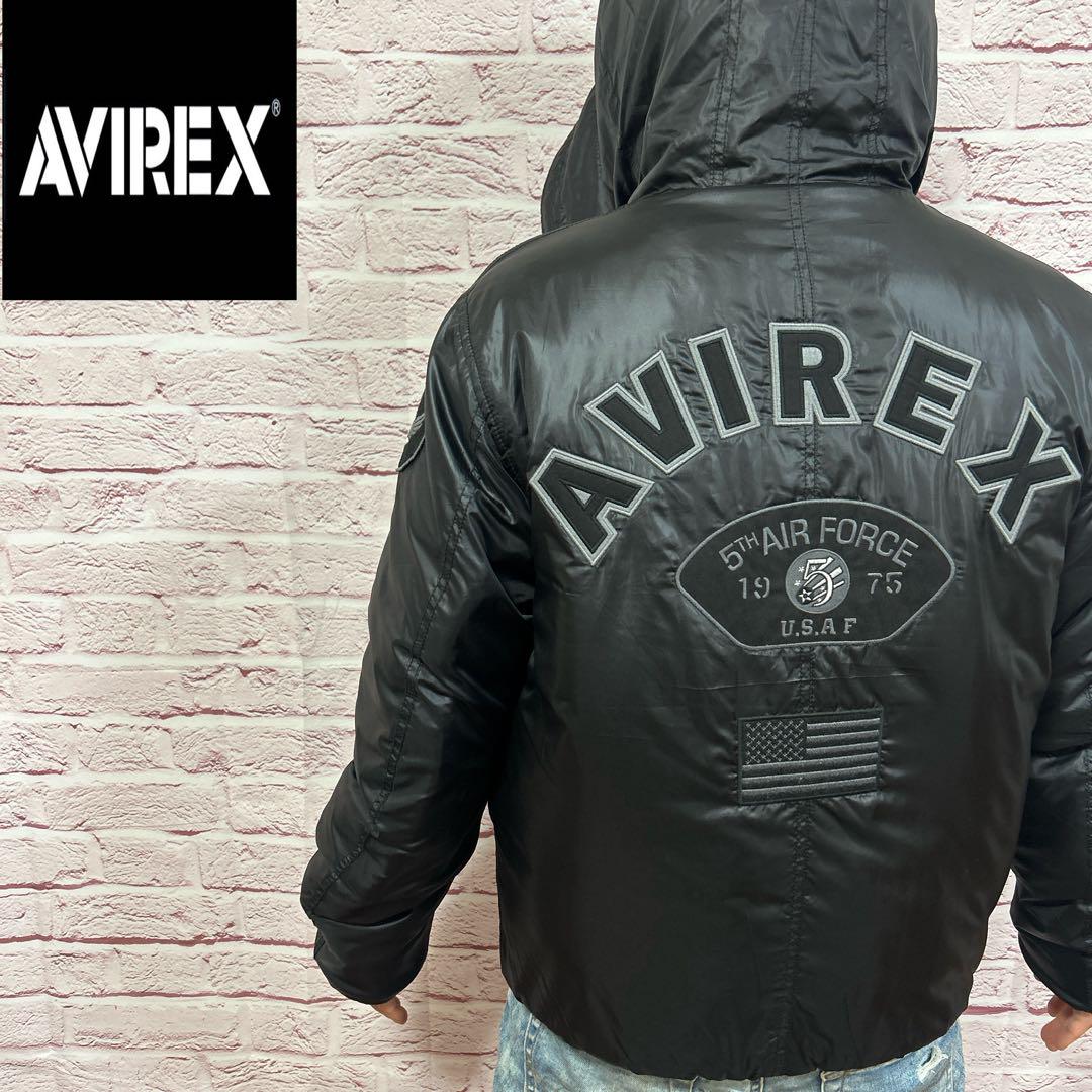 【☆漂う高級感☆】美品 AVIREX ダウンジャケット L 黒 破格のバックロゴ